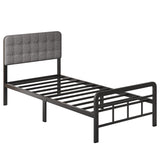 Lutown-Teen Bed Frames with Upholstered Headboard and Metal Footboard, No Box Spring Needed, Heavy Duty Mattress Foundation, Noise Free, Easy Assembly