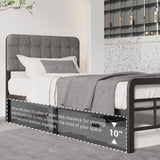 Lutown-Teen Bed Frames with Upholstered Headboard and Metal Footboard, No Box Spring Needed, Heavy Duty Mattress Foundation, Noise Free, Easy Assembly