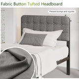 Lutown-Teen Bed Frames with Upholstered Headboard and Metal Footboard, No Box Spring Needed, Heavy Duty Mattress Foundation, Noise Free, Easy Assembly