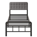 Lutown-Teen Bed Frames with Upholstered Headboard and Metal Footboard, No Box Spring Needed, Heavy Duty Mattress Foundation, Noise Free, Easy Assembly