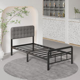 Lutown-Teen Bed Frames with Upholstered Headboard and Metal Footboard, No Box Spring Needed, Heavy Duty Mattress Foundation, Noise Free, Easy Assembly