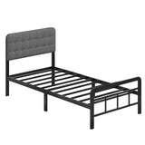 Lutown-Teen Bed Frames with Upholstered Headboard and Metal Footboard, No Box Spring Needed, Heavy Duty Mattress Foundation, Noise Free, Easy Assembly