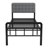 Lutown-Teen Bed Frames with Upholstered Headboard and Metal Footboard, No Box Spring Needed, Heavy Duty Mattress Foundation, Noise Free, Easy Assembly